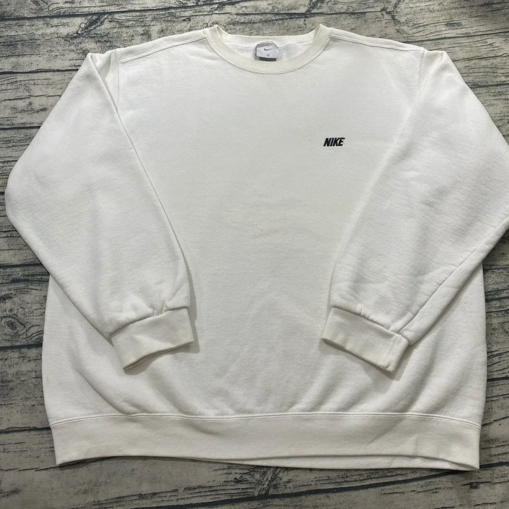 Nike Mens‎ Y2K Mini Spellout Vtg Sweatshirt XL Pullover White Side Logo Crewneck